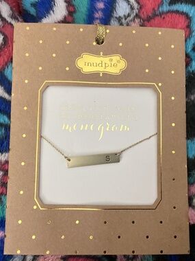 NWT Mud Pie Monogram gold tone letter S bar necklace pendant